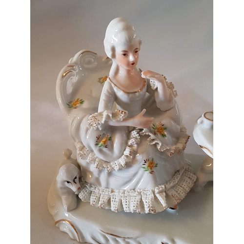 398 - Vintage Porcelain Continental Dresten Style Porcelain Figurines of a Couple with Dog (Approx. 22 x 1... 