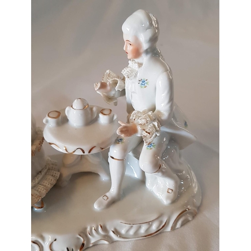 398 - Vintage Porcelain Continental Dresten Style Porcelain Figurines of a Couple with Dog (Approx. 22 x 1... 