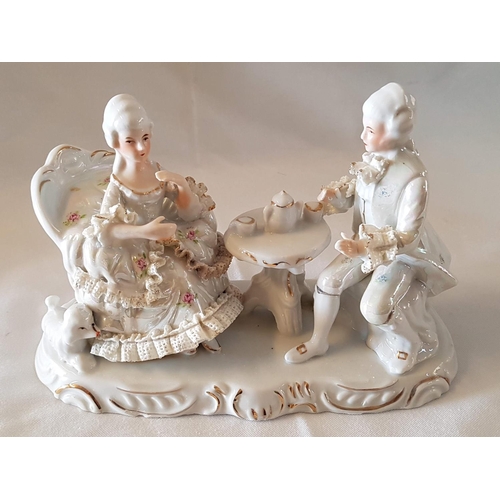 398 - Vintage Porcelain Continental Dresten Style Porcelain Figurines of a Couple with Dog (Approx. 22 x 1... 