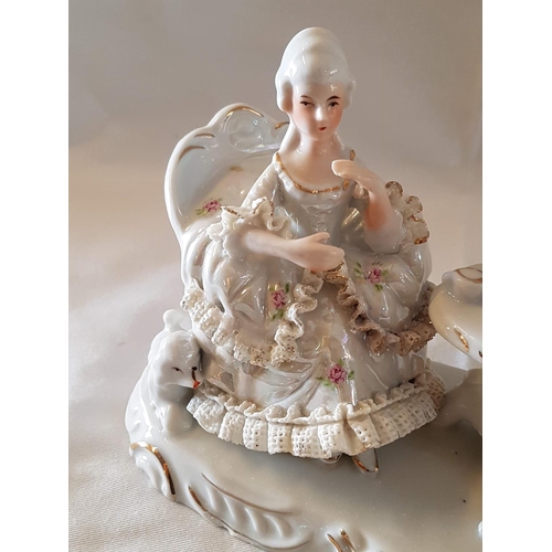 398 - Vintage Porcelain Continental Dresten Style Porcelain Figurines of a Couple with Dog (Approx. 22 x 1... 