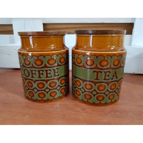 583 - Pair of Large Ceramic Coffee / Tea Containers with Wooden Led (Bronze Hornsea England), (Ø13cm x H:1... 