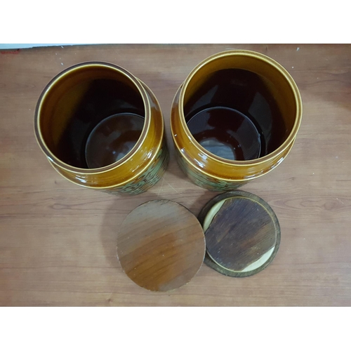 583 - Pair of Large Ceramic Coffee / Tea Containers with Wooden Led (Bronze Hornsea England), (Ø13cm x H:1... 