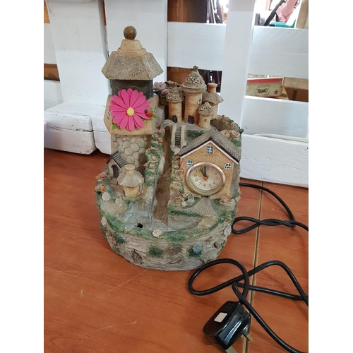 584 - Retro Garden Electric Ornament; Clock and Fountain (A/F, Un-Tested), (H:30cm)