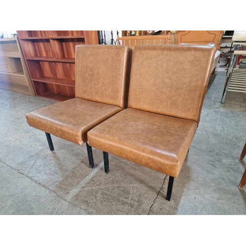 595 - 2 x Retro / Vintage Brown Padded Vinyl Chairs, (2)