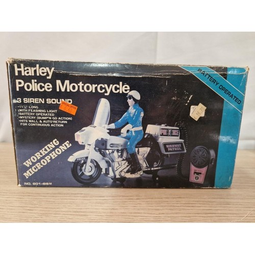 529 - 2 x Vintage Harley Police Motorcycle Toys / Models in Original Box, (Model No. 801-BSM), '3-Siren So... 