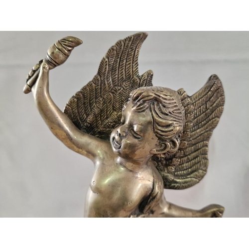 535 - Cast Metal / Bronze Effect Winged Cherub / Putty Figure on Celestial Globe, (Approx. H: 42cm)