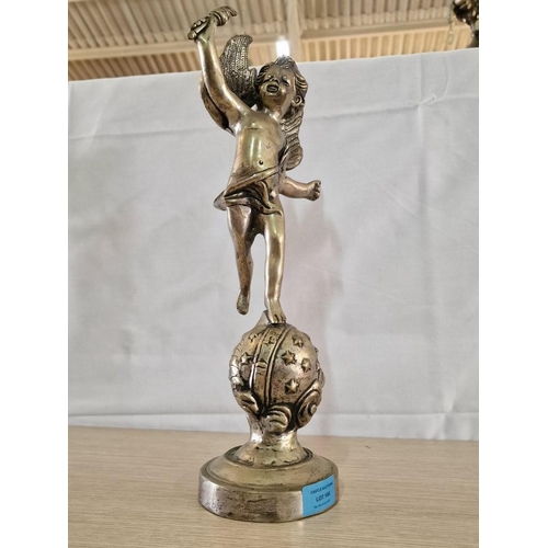 535 - Cast Metal / Bronze Effect Winged Cherub / Putty Figure on Celestial Globe, (Approx. H: 42cm)