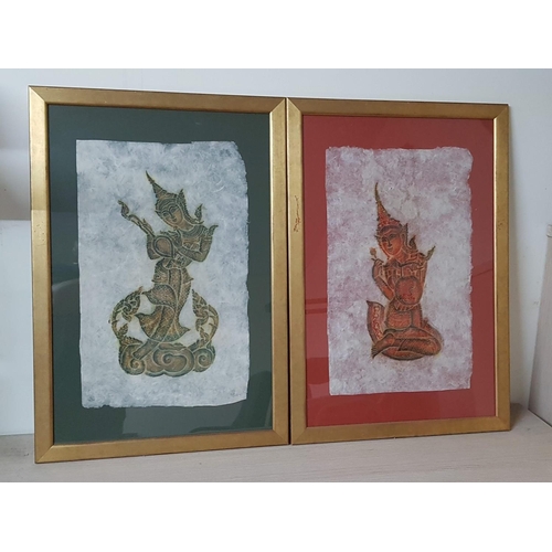 550 - Set of 2 x Hindu Deities Thai, in Red and Green Pictures in Frame (71.5 x 49.5 Overall each)