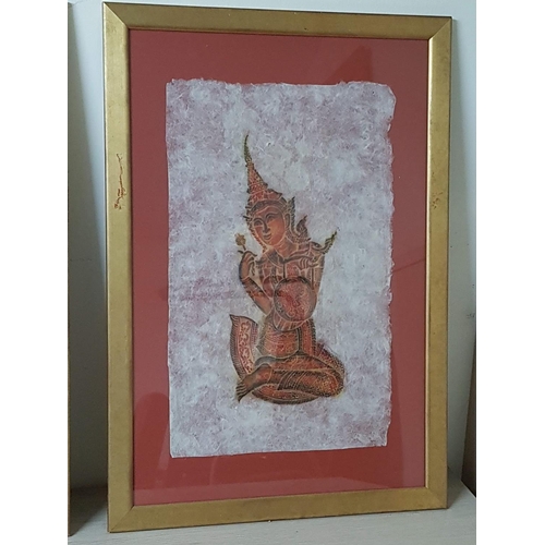 550 - Set of 2 x Hindu Deities Thai, in Red and Green Pictures in Frame (71.5 x 49.5 Overall each)