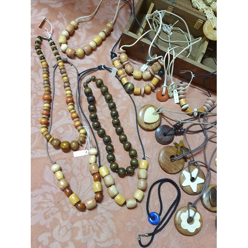 566 - Large Collection of Pendants / Necklaces in Vintage Wooden Box