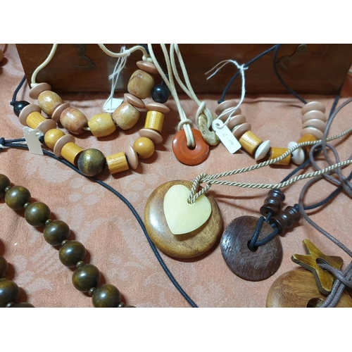 566 - Large Collection of Pendants / Necklaces in Vintage Wooden Box