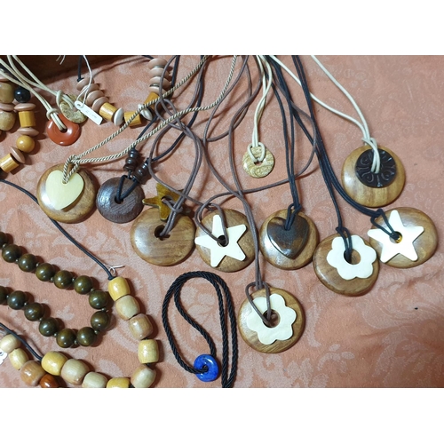 566 - Large Collection of Pendants / Necklaces in Vintage Wooden Box