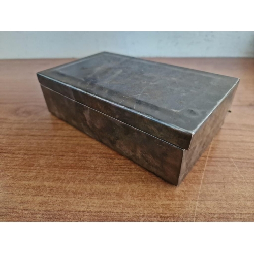 577 - Vintage White Metal Cigarette Case with Cedar Wood Liner and Hinged Lid, (Approx. 18 x 10.5 x 5.5cm)... 