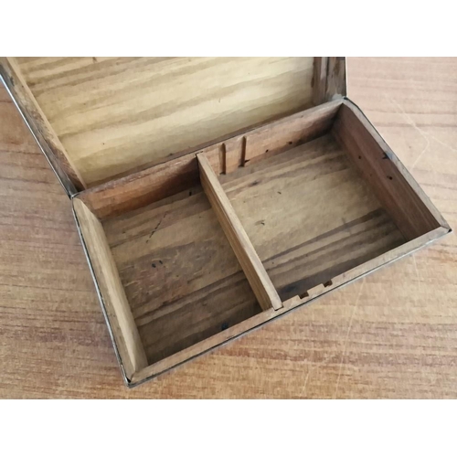 577 - Vintage White Metal Cigarette Case with Cedar Wood Liner and Hinged Lid, (Approx. 18 x 10.5 x 5.5cm)... 