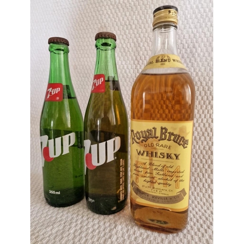 580 - Vintage 'Royal Bruce' Old Rare Whisky, Bottled in Cyprus, Together with 2 x Vintage Bottles of 7up, ... 