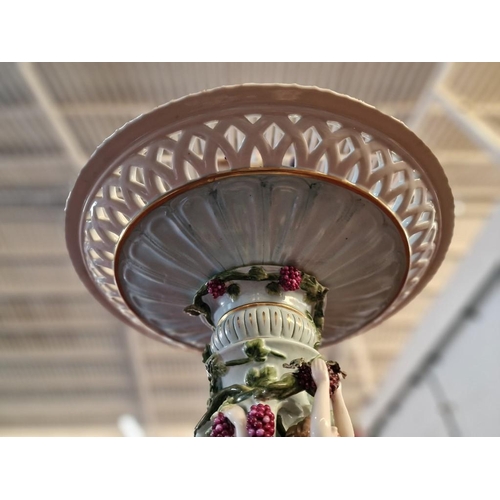 648 - Elaborate Continental Porcelain Table Centrepiece; Raised Bowl with Pierced Rim Over Column Style Pe... 