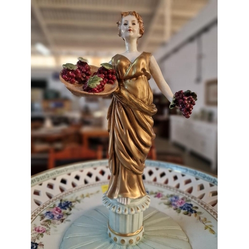 648 - Elaborate Continental Porcelain Table Centrepiece; Raised Bowl with Pierced Rim Over Column Style Pe... 