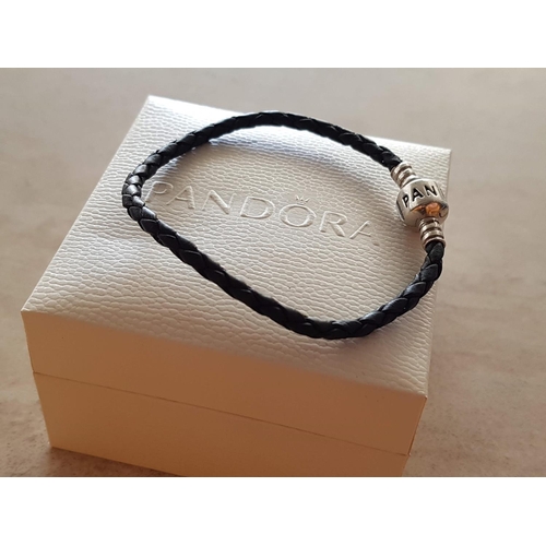 634 - Pandora Leather Bracelet Black Braided