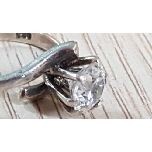 654 - .925 Silver Solitaire Ring with Large Clear Stone, Probably Zircon, Size J, Total Weight 3gr