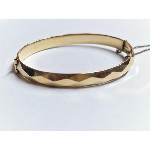 101 - Decorative Bangle Bracelet with Diamond Pattern, Bronze Core with 1/5th 9ct Gold, (Approx. 19.9g, 6 ... 