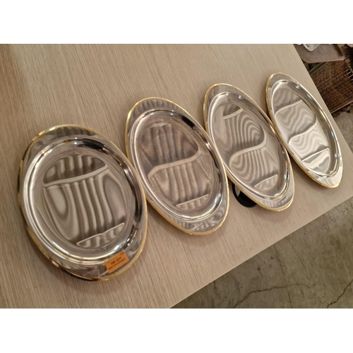 283 - Set of 4 x Graduating 'Corona' Stainless Steel Oval Shape Trays / Serving Platters with 24ct Gold De... 