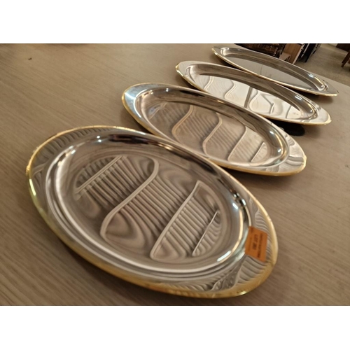 283 - Set of 4 x Graduating 'Corona' Stainless Steel Oval Shape Trays / Serving Platters with 24ct Gold De... 