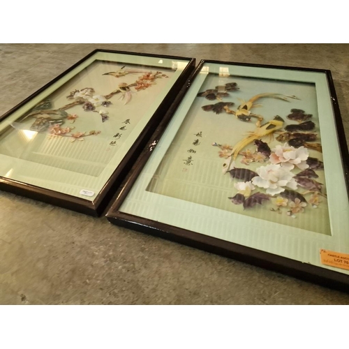 70 - 2 x Box Frames with Chinese Mother-of-Pearl Effect Birds & Flowers, (Approx. 36 x 61cm), (2)