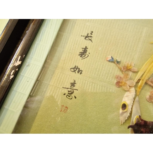 70 - 2 x Box Frames with Chinese Mother-of-Pearl Effect Birds & Flowers, (Approx. 36 x 61cm), (2)