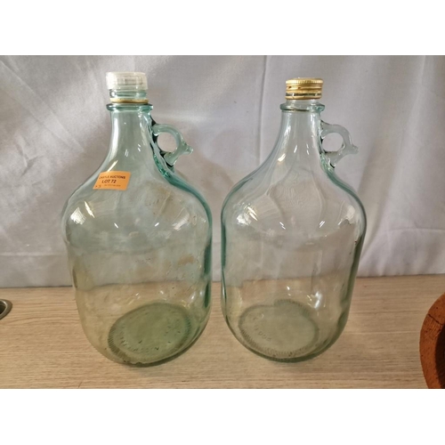 72 - 2 x Glass Demi-Johns, Together with Plastic Barrel Water Dispenser, (3)