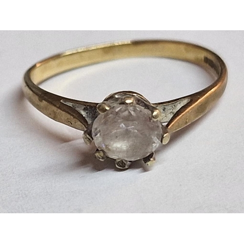 88 - Vintage 9ct Gold Ring with Round Cut Clear Stone, (Approx. Size: I, 1.5g)