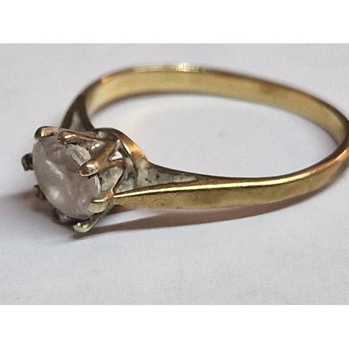 88 - Vintage 9ct Gold Ring with Round Cut Clear Stone, (Approx. Size: I, 1.5g)