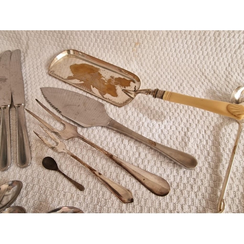 709 - Collection of Assorted Tableware / Cutlery, Incl. Vintage Crumb Tray, Fish Knives, Tea Spoons, Servi... 