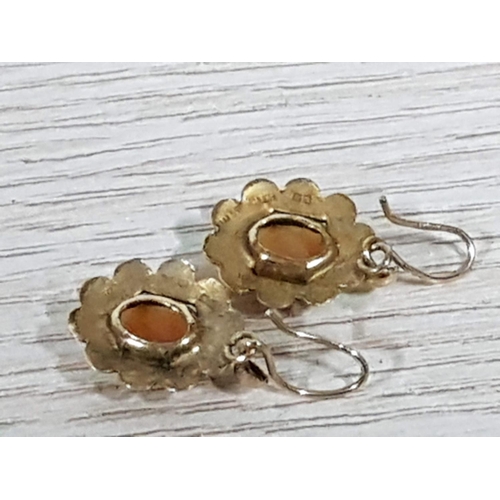 129 - Vintage Cameo 9ct Yellow Gold Dangling Earrings, Total Weight 2gr