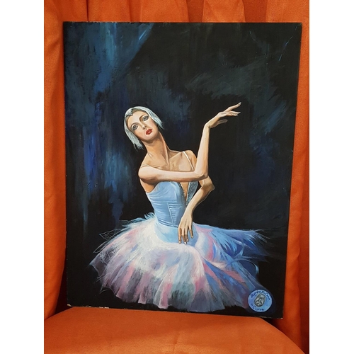 163 - Danceuse Bleue (Blue Dancer) Acrylic on Canvas Mounted on Board, Unframe 64 x 50cm, Signed on the Ri... 