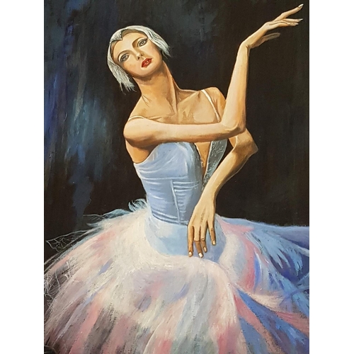 163 - Danceuse Bleue (Blue Dancer) Acrylic on Canvas Mounted on Board, Unframe 64 x 50cm, Signed on the Ri... 