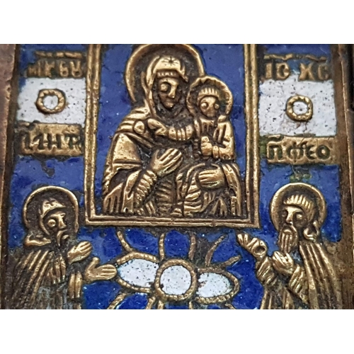 167 - Enkolpion (Body Icon) Miniature Brass / Enames Folding Icon - Virgin Mary and St. Nicholaos (Russian... 