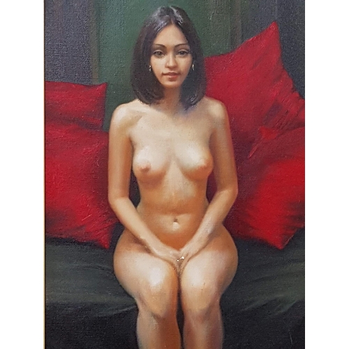 173 - Sitting Nude Oil on Canvas (Unframed; 50 x 26cm / Framed; 70 x 45cm) Singed Bottom Right Corner and ... 