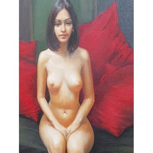 173 - Sitting Nude Oil on Canvas (Unframed; 50 x 26cm / Framed; 70 x 45cm) Singed Bottom Right Corner and ... 