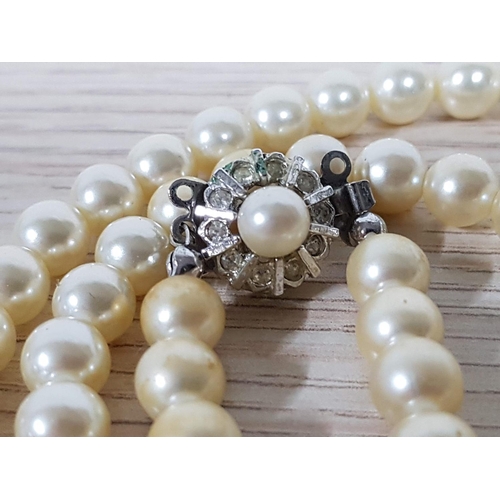 254 - Retro Costume Jewellery; Pearls Necklace (L:63cm) Together with 2 - Tone Pair of Pearls Clips