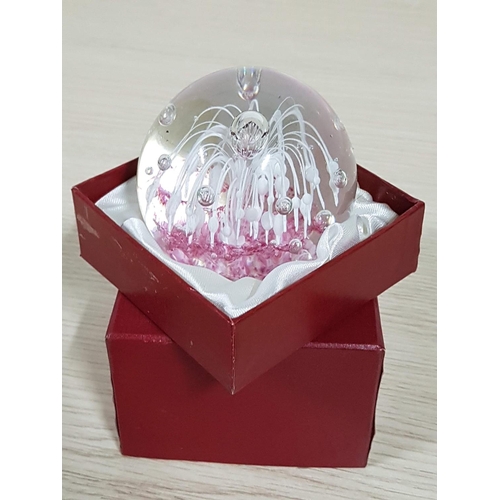 264 - Royal Crest Poseidon Pink / White Burst Explosion Glass Paperweight (Original Box)