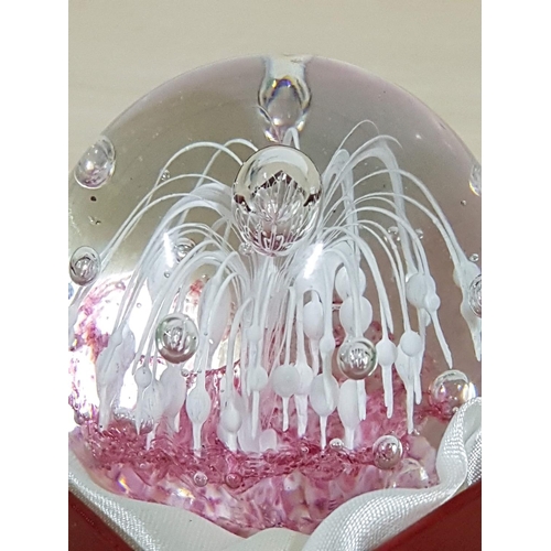 264 - Royal Crest Poseidon Pink / White Burst Explosion Glass Paperweight (Original Box)