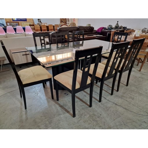 204 - Rectangular Glass Top Dining Table with 2 x Black Angular Bases, Together with Set of 8 x Black Fini... 