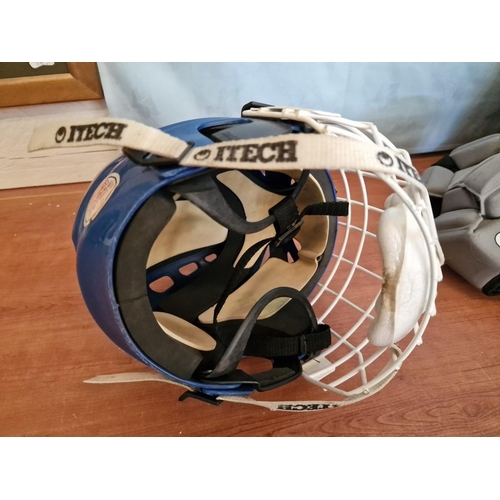 350 - Hockey Accessories; Classic Helmet, Pucks, Face Guard, Cap Headgear, Hockey Gloves Together with Bag