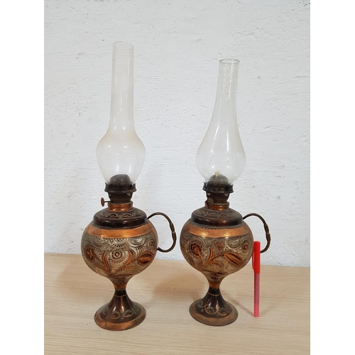 179 - Oriental Style Pair of Oil Copper Lamps