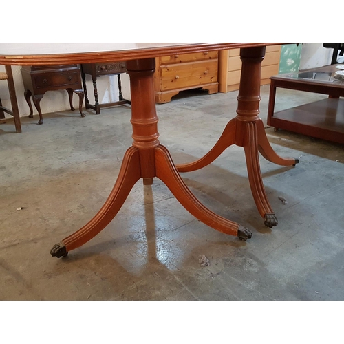 196 - Classical Style Twin Pedestal Wooden Dining Table with Brass Claw & Ball Feet (Approx. 100 x 161cm)