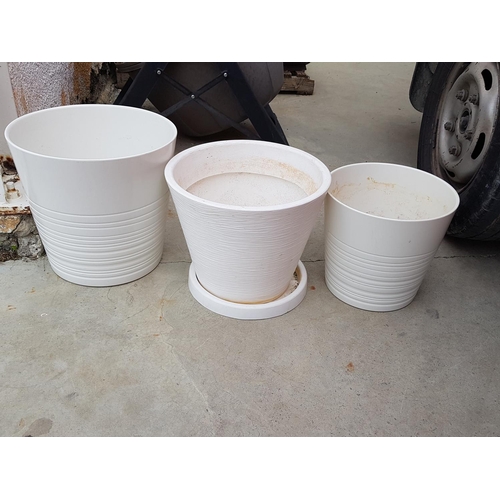 227 - Large White Plant Pots; 2 x Ceramic (Ø36.5cm x H:34cm and Ø29cm x H:26.5cm) and 1 x Plastic (Ø35.5cm... 