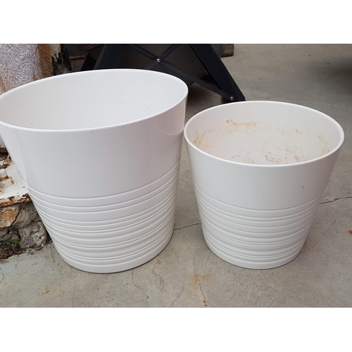 227 - Large White Plant Pots; 2 x Ceramic (Ø36.5cm x H:34cm and Ø29cm x H:26.5cm) and 1 x Plastic (Ø35.5cm... 