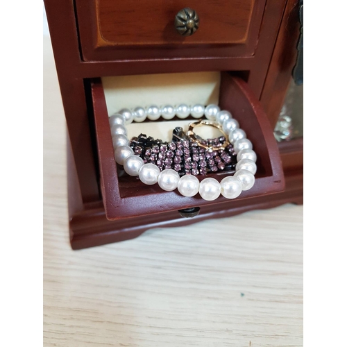 258 - Mini Wardrobe (19 x 10 x 18.5cm) Jewellery Box with Quantity of Costume Jewellery (Brooches, Necklac... 