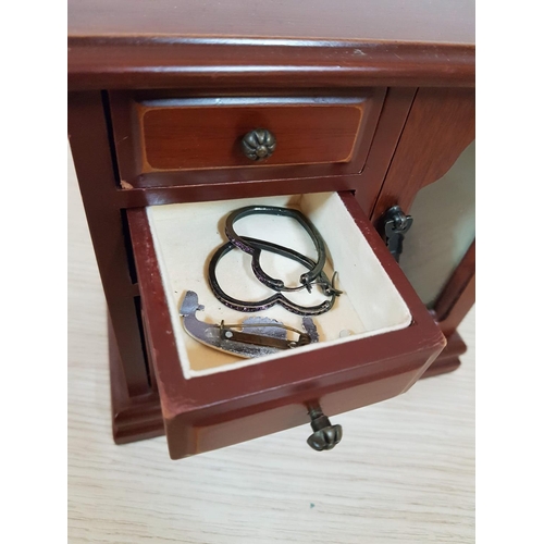 258 - Mini Wardrobe (19 x 10 x 18.5cm) Jewellery Box with Quantity of Costume Jewellery (Brooches, Necklac... 