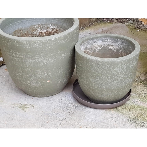 276 - 3 x Terracotta / Ceramic Plant Pots, 2 x Khaki (2 x Ø: 28.5 x H:26cm and Ø: 21.5cm x H:19.5cm) and G... 